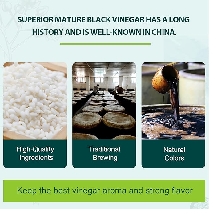 Soeos Chinkiang Vinegar 16.9 fl oz (500ml), 3 Years Aged, Naturally Fermented, Mature Aged Black Vinegar, Chinese Black Vinegar, Zhenjiang Vinegar, Black Rice Vinegar, Black Vinegar Chinese.