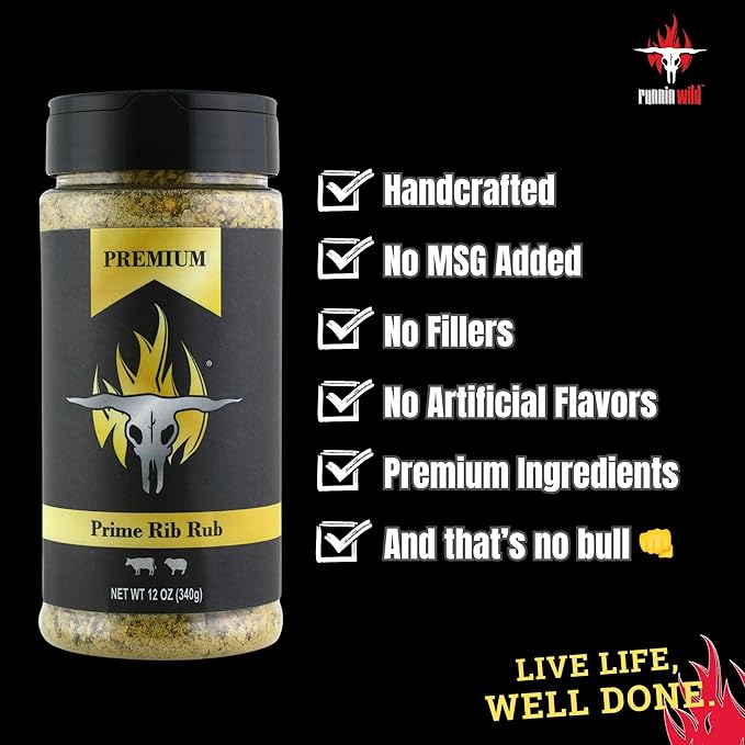 Gourmet Prime Rib Seasoning | Prime Rib Rub for Prime Rib Roasts, Briskets, Steaks, Burgers and Beef | Runnin??Wild Foods, 12 ounces