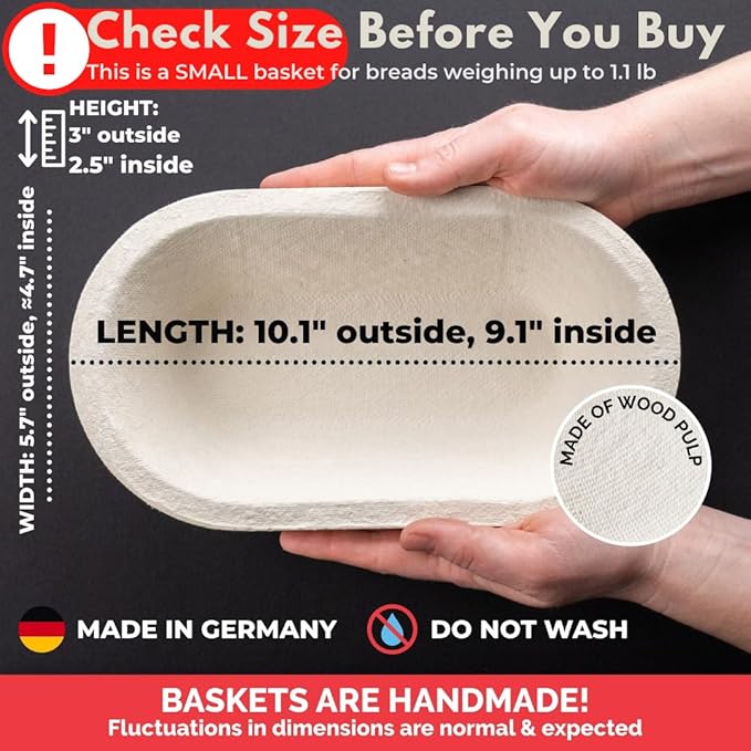 Bulka Small Oval 500g Banneton Bread Proofing Basket Pressed Wood Pulp Brotform - Plane Non-Stick Batard Sourdough Banneton Basket, Made in Germany.