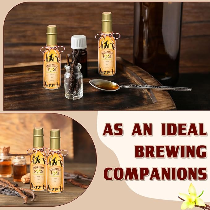 Tioncy 16 Pcs Vanilla Extract Bottles for Homemade Vanilla Jar Glass Bottle with Cap, Shrink Band, Sticker Syrup Gift Food Storage Canister for Bean Sauce Spice(Gold,5 oz)