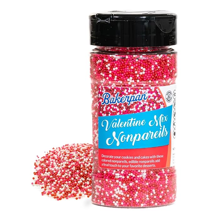 Bakerpan Valentine Mix Nonpareils Sprinkles - 7 Ounces Edible Sprinkles for Cake Decorating - Nonpareils for Cupcakes, Ice Cream, Cookies & Dessert (Made in USA)