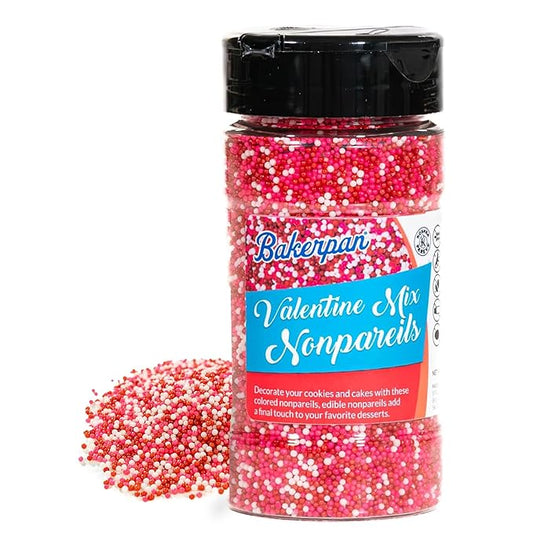Bakerpan Valentine Mix Nonpareils Sprinkles - 7 Ounces Edible Sprinkles for Cake Decorating - Nonpareils for Cupcakes, Ice Cream, Cookies & Dessert (Made in USA)