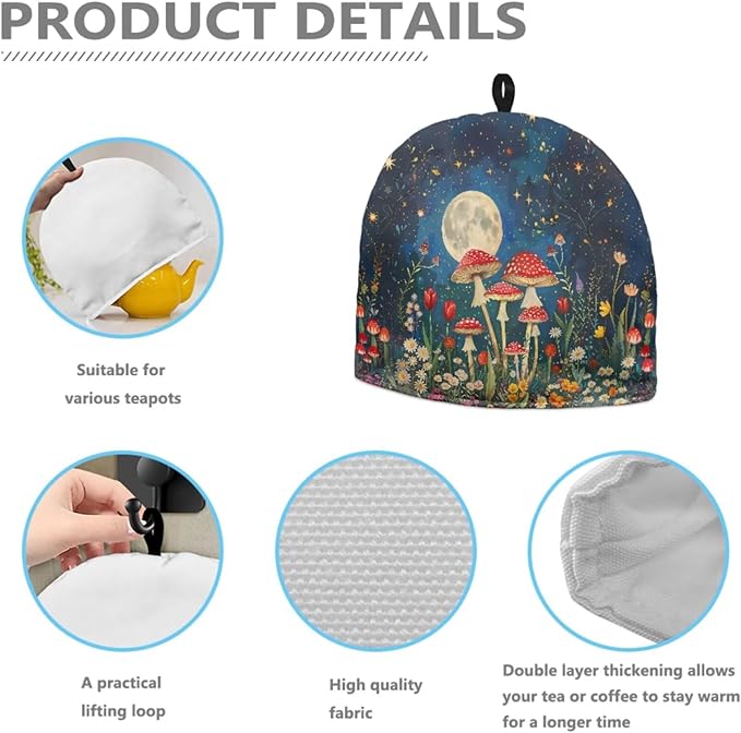 Tea Cozy Red Mushroom Print Creative Insulated Tea Cosy Extra Thick Home Kitchen Decoration Creative Gifts Dust Teapot Cover Kitchen Accessories for Travel