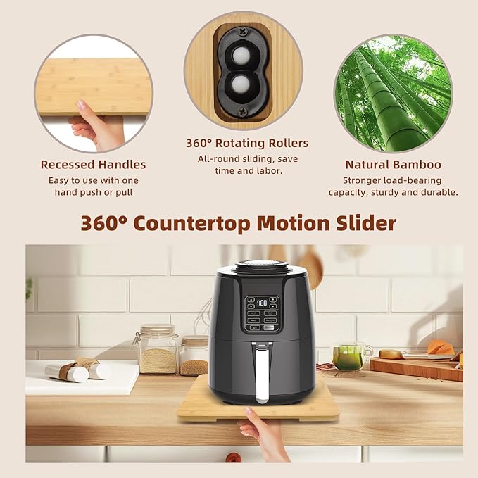 360째 Rolling Tray Bamboo Appliance Slider for Kitchen Appliances, Coffee Maker Mat Tray for Countertops Sliding Tray for Coffee Maker Appliances Mat Easily from Under The Cabinet Natural11.6횞13.9