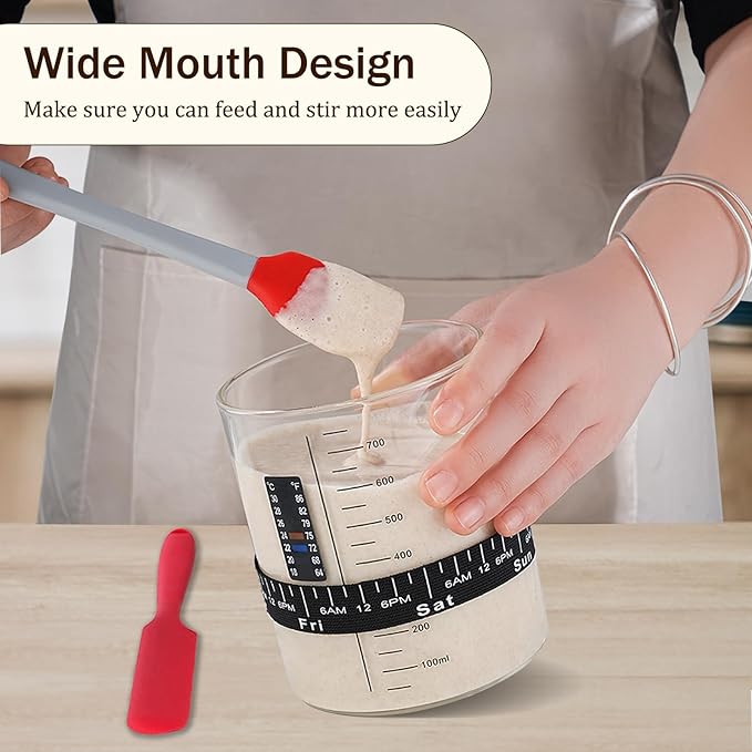 Sourdough Starter Glass Jar, 26 OZ Large Wide Mouth Jar for Sour Dough Starter, Easy to Use Sourdough Bread Baking Supplies Kit for Beginners and Pro, 2 Pack