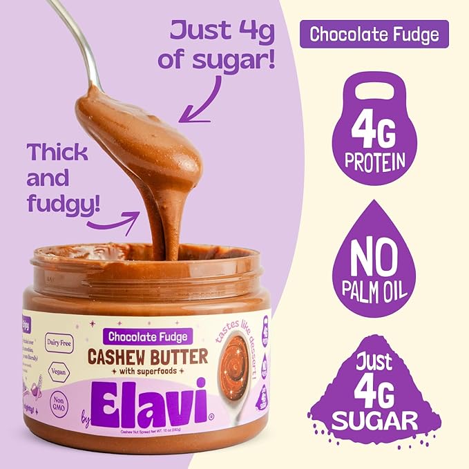 ELAVI Keto Cashew Butter, Kid-Friendly, Low-Sugar Dessert Spread | Vegan, No Added Sugar, No Sugar Alcohols, No Palm Oil (1 Count, Chocolate)