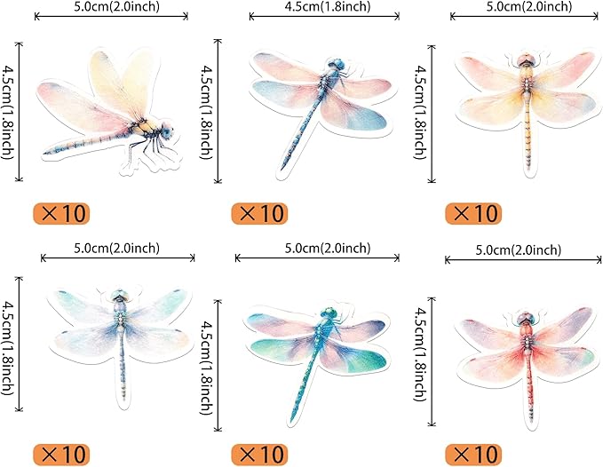 Rsstarxi 60 Pack Dragonfly Edible Cake Toppers Rice Paper Insect Themed Cupcake Picks for Baby Shower Birthday Wedding Anniversary Party Cake Decorations Supplies