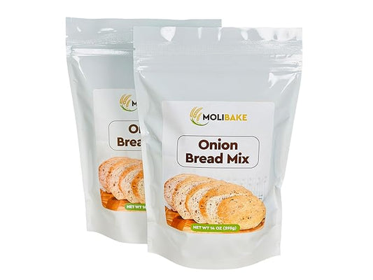 Molibake Onion Bread Mix ??Pack of 2 ??Premium All-Natural Baking Mix for Bread Machine and Oven ??14 oz ??Gourmet Blend with Dried Onion Flakes, Sunflower Seeds, Rye Malt Flour ??Easy-to-Use Bread Maker Mix for Homemade Baking