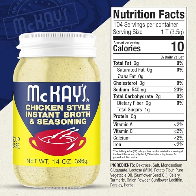 McKay's Chicken Flavored Soup Seasoning, Gluten Free, Vegetarian Instant Broth, Bullion Powdered Seasoning, Good on Meats, Veggies or in Soup! (Original Chicken, 1 Pack)