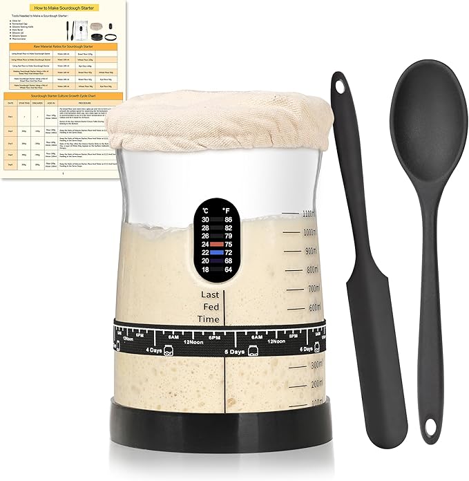 Pro Sourdough Starter Kit- 50oz Large Capacity Sourdough Starter Jar, 17 Flavorful Fermentation Recipes, Sourdough Bread Baking Supplies for Making Delicious Sourdough Breads(1PCS)