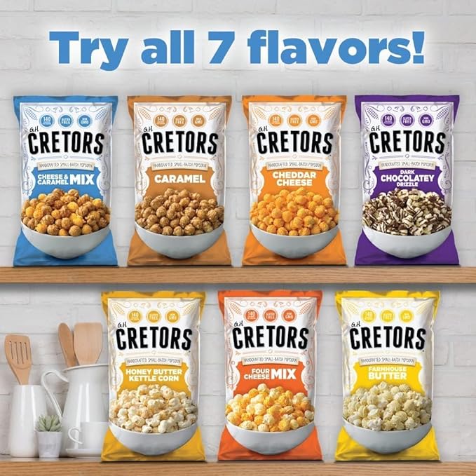 G.H. Cretors Cheese & Caramel Popcorn Mix (1 oz Bags ??40 Pack) Handcrafted Small Batch Popcorn, Gluten Free, Kosher, No Artificial Preservatives, Convenient Individual Bags