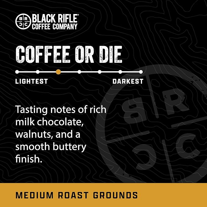Black Rifle Coffee Company Ground Medium Roast - Roasted Blend Made from Pure Arabica Beans - Colombian & Brazilian Beans - Veteran Founded & American Made (Coffee or Die, 12oz Bag)