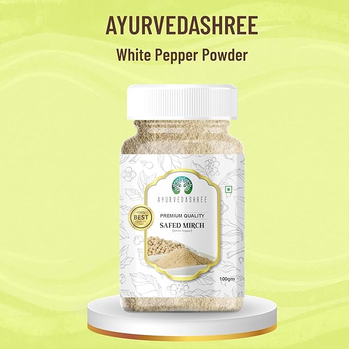 AYURVEDASHREE White Pepper Powder 100gm PET Jar | All Natural | Non GMO, 100% Raw | Sourced from India |For Cooking, Smoothies, Tea.