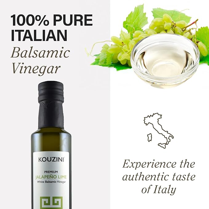 Kouzini Ultra Premium White Jalapeno Lime Balsamic Vinegar - Sweet & Thick Italian Dressing for Salad, Organic Modena Vinegar - 250ml
