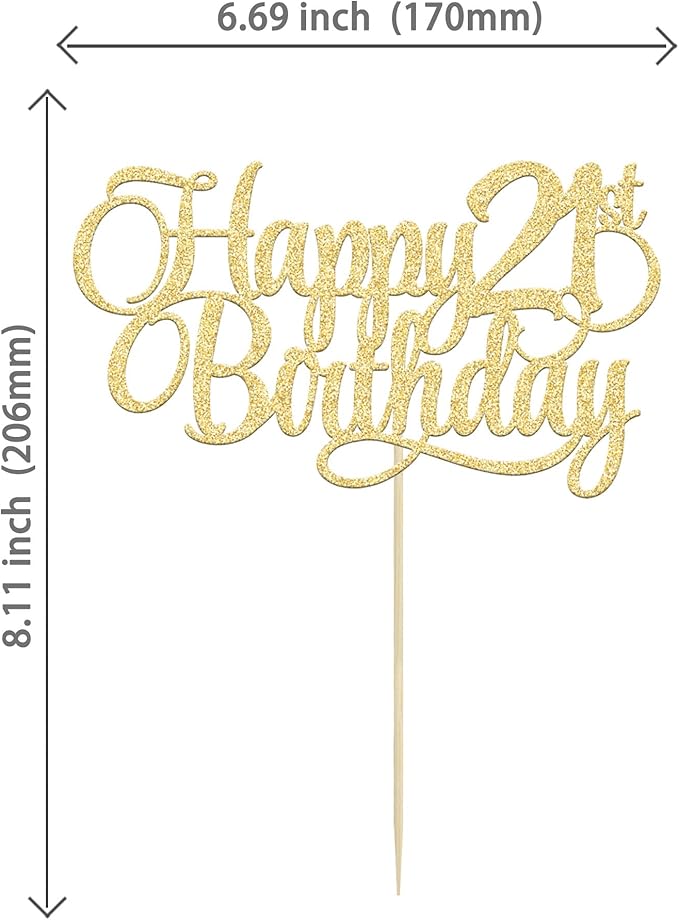 1 Pack Happy 21st Birthday Cake Topper Glitter Number 21 Twenty One Years Old Birthday Cake Pick Decoration for Celebrating 21st Birthday Anniversary Party Supplies Gold