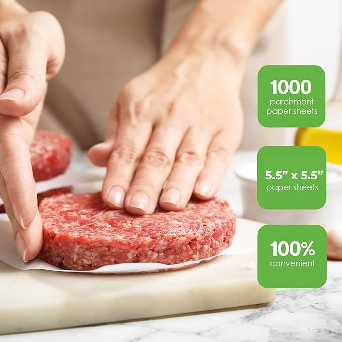 Patty Paper - Hamburger press Patty Paper Sheets 5.5x5.5" - 1000 Non stick Wax Burger Patty paper Squares for Burger Press, Freezing & More