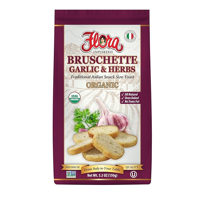 Flora Foods Organic Bruschette Mini Toasts (Garlic & Herbs) - Imported from Italy - Bread for Bruschetta
