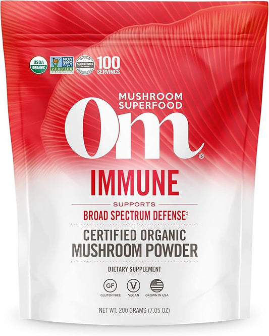 OM MUSHROOM SUPERFOOD Immune Blend Mushroom Powder Superfood Supplement, 7.05 Ounce Pouch, 100