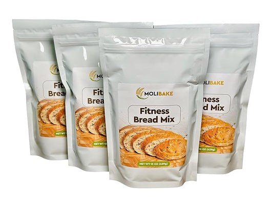 Molibake Fitness Bread Mix ??Pack of 4 ??All-Natural High-Fiber Bread Mix for Bread Machine and Oven ??15 oz ??Whole Grain Breads Mix with Carrots, Oats, Flax, Sunflower & Sesame Seeds ??Easy-to-Use Bread Maker Mix for Homemade Baking