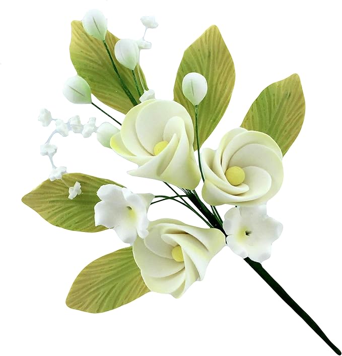 Global Sugar Art Tropical Frangipani Plumeria Cake Topper Sugar Cake Flowers Spray, Small, White with Yellow, 1 Count by Chef Alan Tetreault
