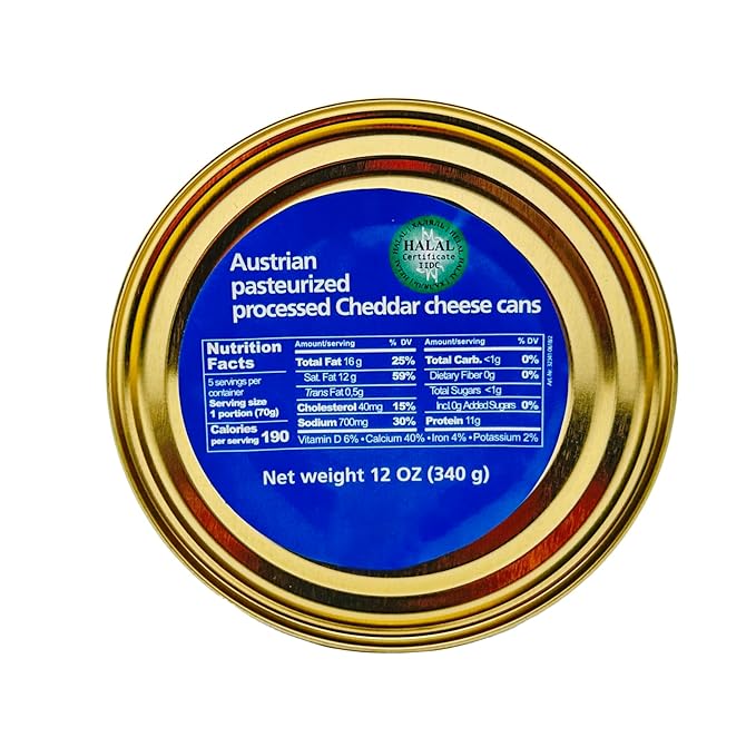Happy Cow Halal Austrian Processed Cheese 12 OZ (340g) Easy Open Can, Rich Cheddar Flavor, Long Shelf Life, Perfect for Cooking, Snacking,Camping