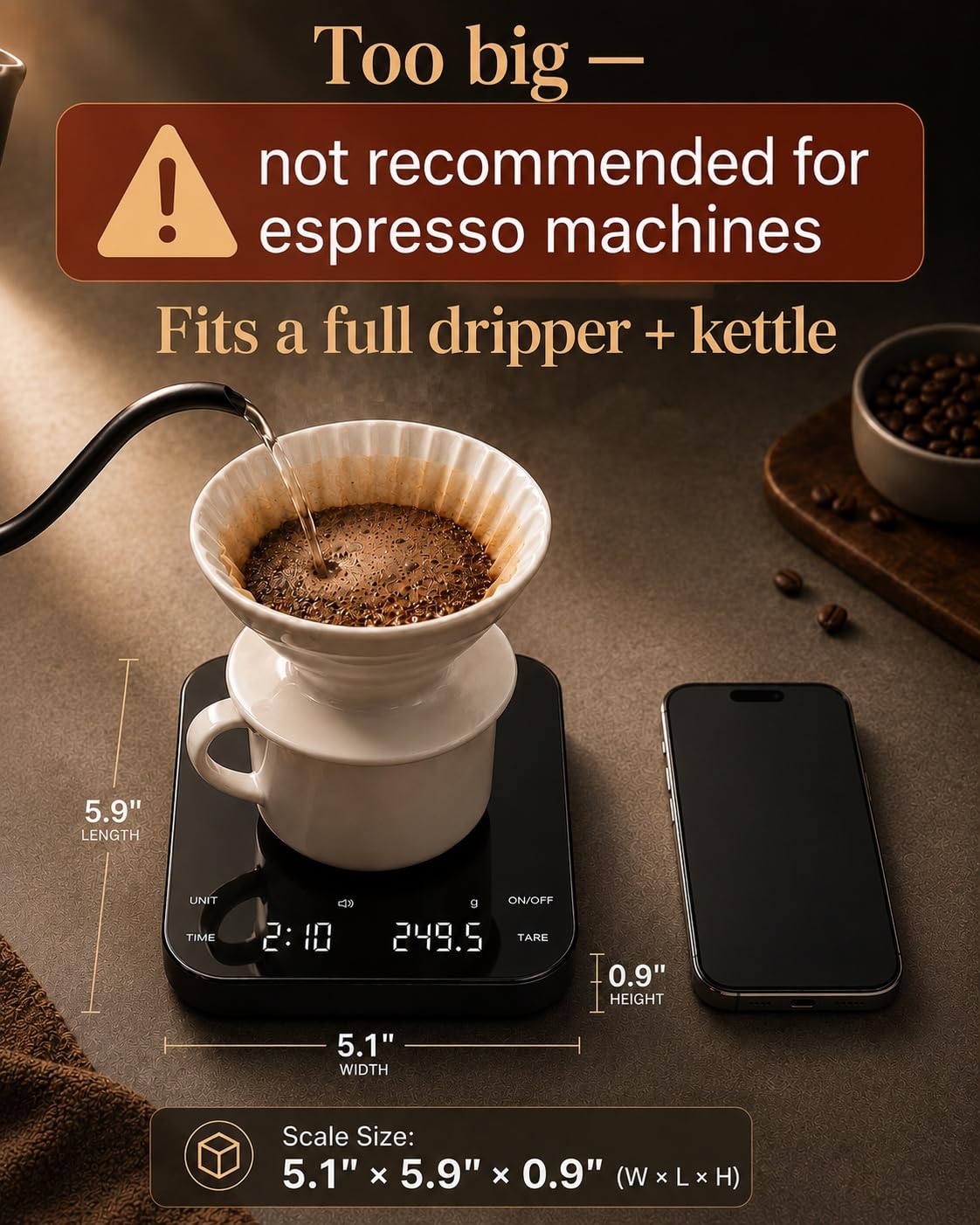 CULIKEM Pour-Over Coffee Scale with Timer, 100-Day USB-C Rechargeable