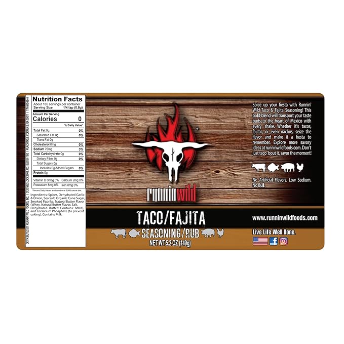 Gourmet Taco Seasoning Mix | Fajita Seasoning | Low Sodium | Mexican Seasoning Blend for Tacos, Fajitas, Carne Asada, Nachos, Chili, Enchiladas, and More! | Runnin' Wild Foods, 5.2 ounces