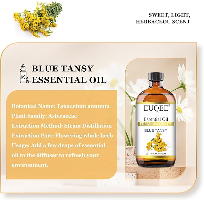 Blue Tansy Essential Oil 118mL/4oz Pure Blue Tansy Oil Premium Essential Oil for Diffuser, Soap Making, Skin Care with Glass Dropper