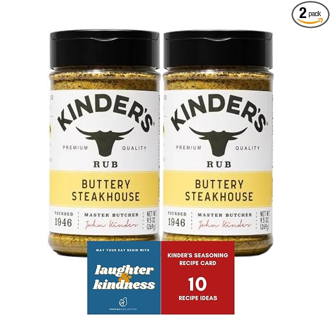 Kinder's Buttery Steakhouse Duo: Two XL 9.5oz Bottles, Exclusive 10-Recipe Card Set + Premium Fridge Decal by FOXTAIL COLLECTIVE ??Flavorful, Gluten-Free Seasoning for Grilling & More. No MSG, Non-GMO.