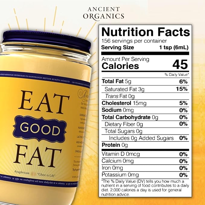 Ancient Organics Ghee - Gluten-Free Grass-Fed Clarified Kosher Vegetarian Ghee Butter with Vitamins & Omegas, Non-GMO, Lactose Free, 100% USDA Certified Organic, Made in USA - 32 Fl Oz 2-Pack