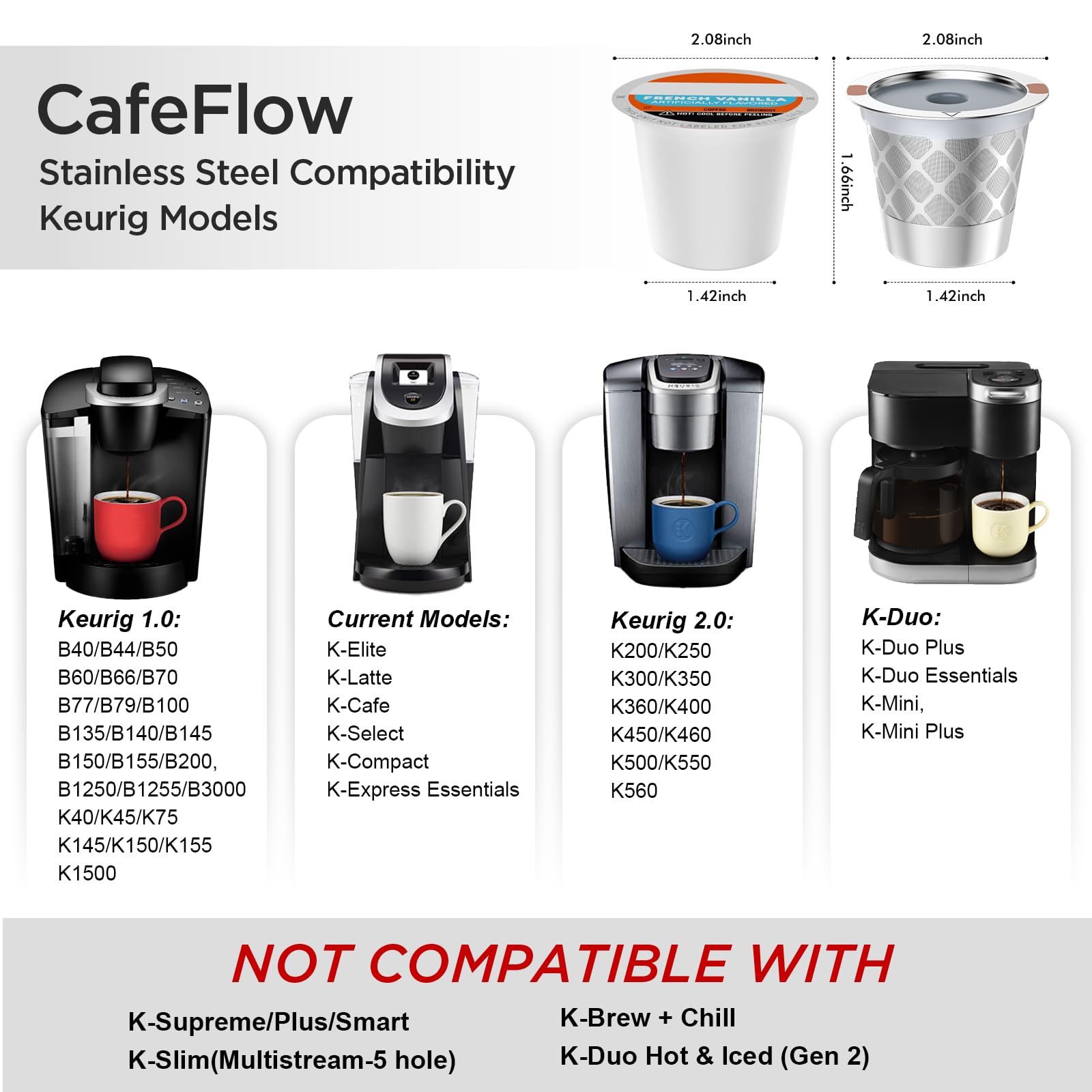 Reusable k Cup Coffee Filters,Universal stainless steel Refillable k Cups Filter Use for K 2.0 and