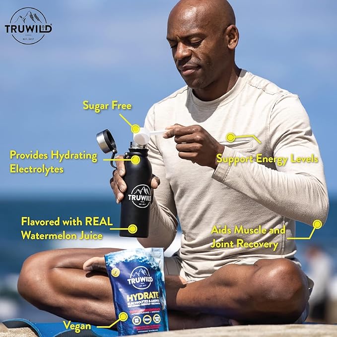 TruWild Hydrate Electrolyte + Amino Acids Drink Mix Powder, Clean Post Workout Recovery & Immune Supplement, Vitamin C, Zinc & Magnesium Support, Vegan (20 Servings (Pack of 1), Strawberry Lime)