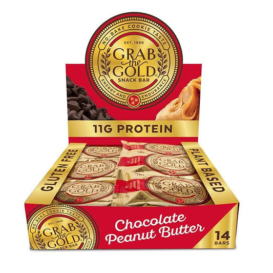 Snack Bars by Grab The Gold - Organic, Gluten Free, Vegan, Kosher, & Dairy Free - 11g of Protein - Chocolate Peanut Butter (14 Count)