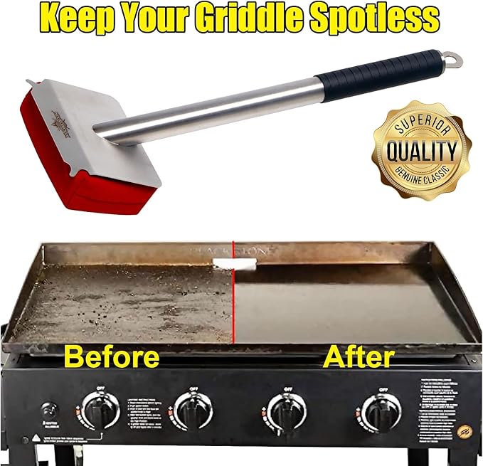 Grill Brush Bristle Free,BBQ Replaceable Scraper Cleaning Head,Safe Grill Accessories for Cast Iron Grates/Porcelain/Weber Gas/Charcoal Grill,Grill Brush for Outdoor Grill-Red