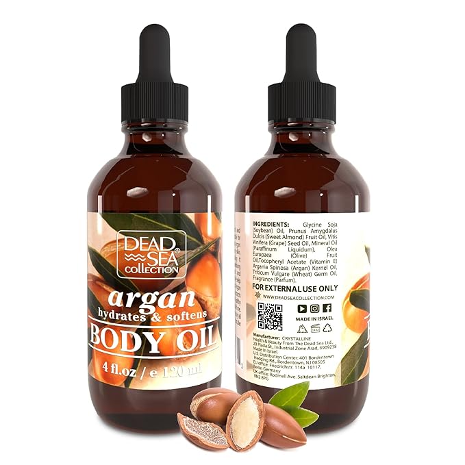 Dead Sea Collection Body Oil with Argan - Dry Skin Moisturizer and Hydrating Massage - Nourishing