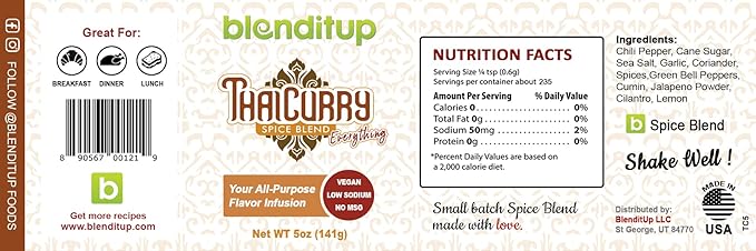 Thai Curry Spice Blend | Gourmet Spices with Sea Salt | Healthy to Add to Any Dish | Low Sodium, No Gluten, No MSG, Vegan | 5 oz