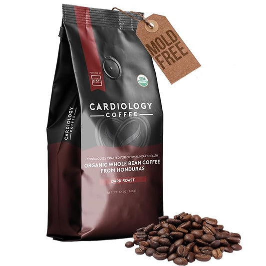 Cardiology Coffee ??Whole Bean Coffee ??USDA Certified Mold-Free 12oz Premium Dark Roast Coffee Beans - Organic Espresso Beans with Antioxidant Benefits ??Perfect for Heart Healthy Lifestyle