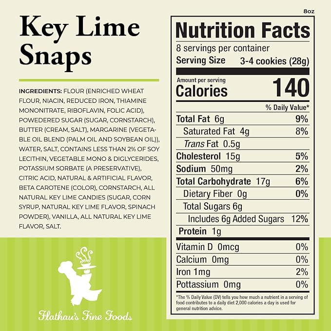 Flathau?셲 Fine Foods, Gourmet Shortbread Cookies, Handcrafted All Natural Artisan Bites, Southern-Baked Sweet Snaps with a Buttery Finish (Pack of 3, Key Lime)