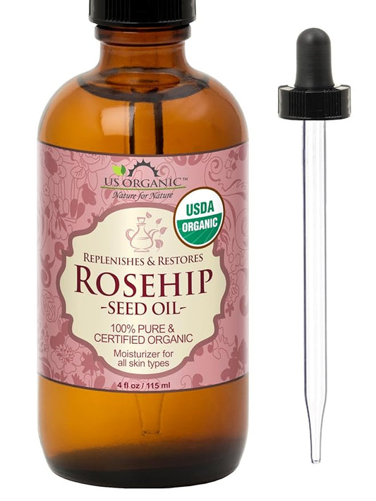 US Organic Rosehip Seed Oil, USDA Certified Organic, Cold Pressed, Virgin Organic, Amber Glass
