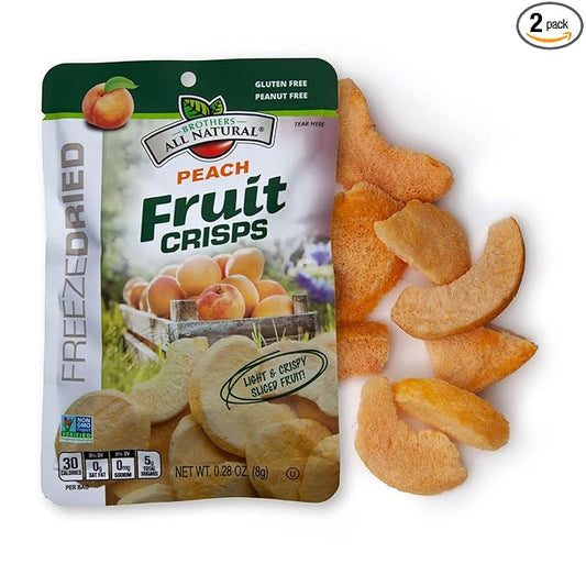 Brothers All Natural Freeze Dried Fruit Crisps, Peach, 0.28 Oz (Pack of 24), Made with 100% Fruit, Gluten Free, Soy Free, Vegan, Heathy Snack, Lunch Box Ready