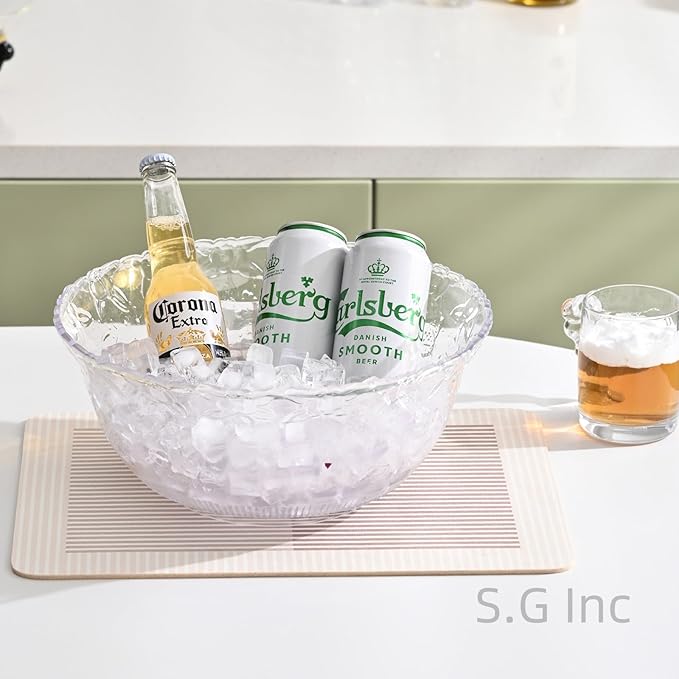 S.G Premium Quality Plastic Punch Bowl - 2 Gallon Clear Plastic Punch Bowl - Embroidered Design 8 Quart Serving Bowl. (Punch Bowl Only)