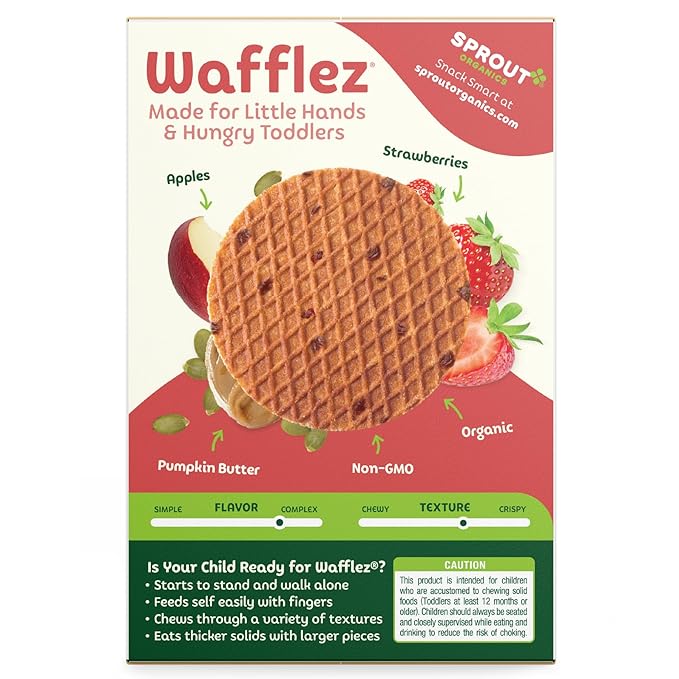 Sprout Organic Baby Food, Stage 4 Toddler Snacks, Pumpkin Butter & Jelly Wafflez, Single Serve Waffles (50 Count),5 Count (Pack of 10)