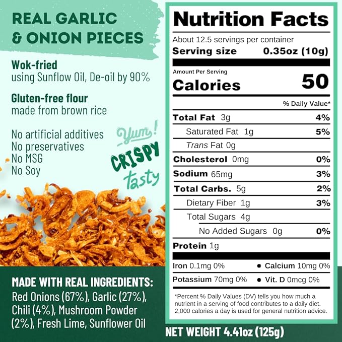 MaeMai MILD Spice - Crispy Onions & Garlic Flakes - Keto, Healthy Seasoning, Salad Toppings, Fried Garlic - Ramen, Rice Seasoning, Vegan, Gluten-free | 5.47 Ounce Resealable Bottle