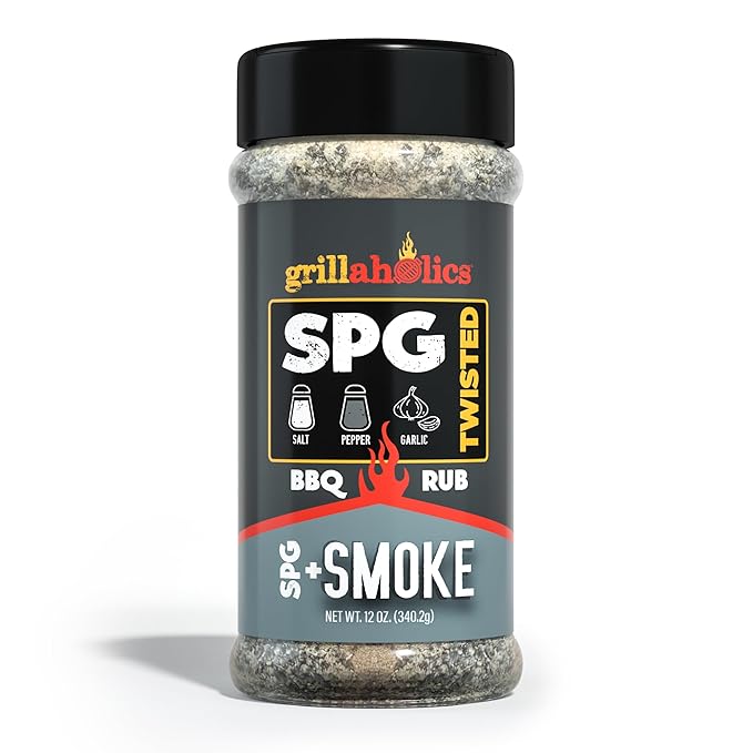 Grillaholics Twisted SPG + Smoke Seasoning - Salt Pepper Garlic and Hickory Smoke Powder Rub - All-Purpose BBQ Rub and Seasoning