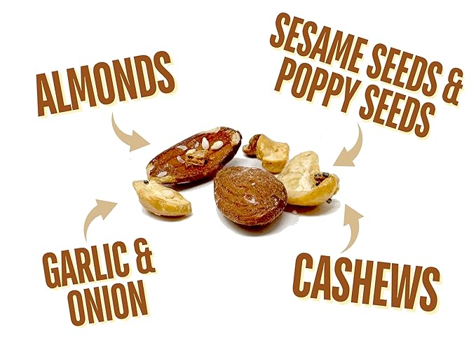 Everything Bagel Cashews and Almonds, Flavored Cashews, Flavored Almonds with Everything Bagel Seasoning 9 Ounce