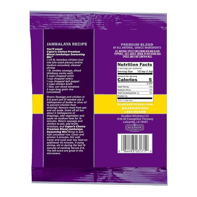 Jambalaya Seasoning Mix 0.42 oz Cajun's Choice Louisiana Foods (Pack of 12)
