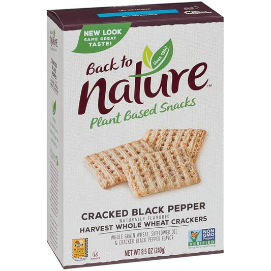 Back to Nature Cracked Black Pepper Whole Wheat Crackers - Dairy Free, Non-GMO, Made with Whole Grain Wheat & Sea Salt, Delicious & Quality Snacks, 8.5 Ounce
