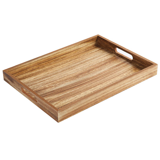 Krismax Wooden Serving Tray with Handles, Rustic Brown Rectangular Serving Platter 15.7x11.4 Inch