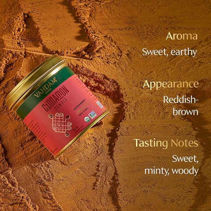 VAHDAM, Organic Cinnamon Powder (2.47oz/70g) 100% Raw, Non GMO, Gluten Free | Cinnamon Spice for Cooking, Smoothies, Lattes & Tea | Direct from Source