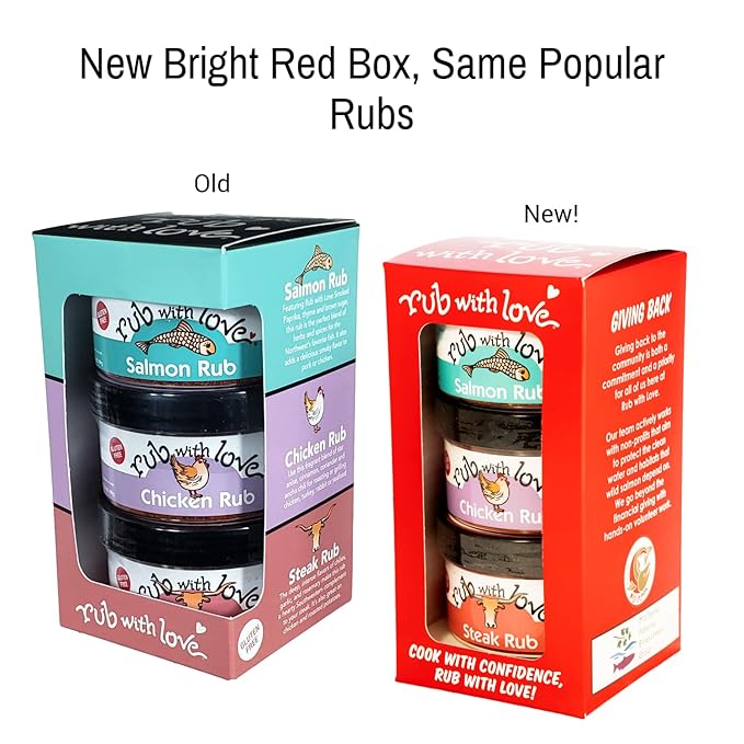 Rub with Love, Everyday Meat Rubs and Seasonings Gift Set (3 Jars) Grilling and BBQ Spices for Salmon, Chicken, and Steak
